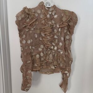 Zimmermann Celestial Gold and Tan Ruffled Blouse